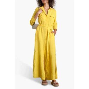L'AGENCE Linen Cameron Long Sleeve Maxi Shirt Dress size Small Yellow Citrus